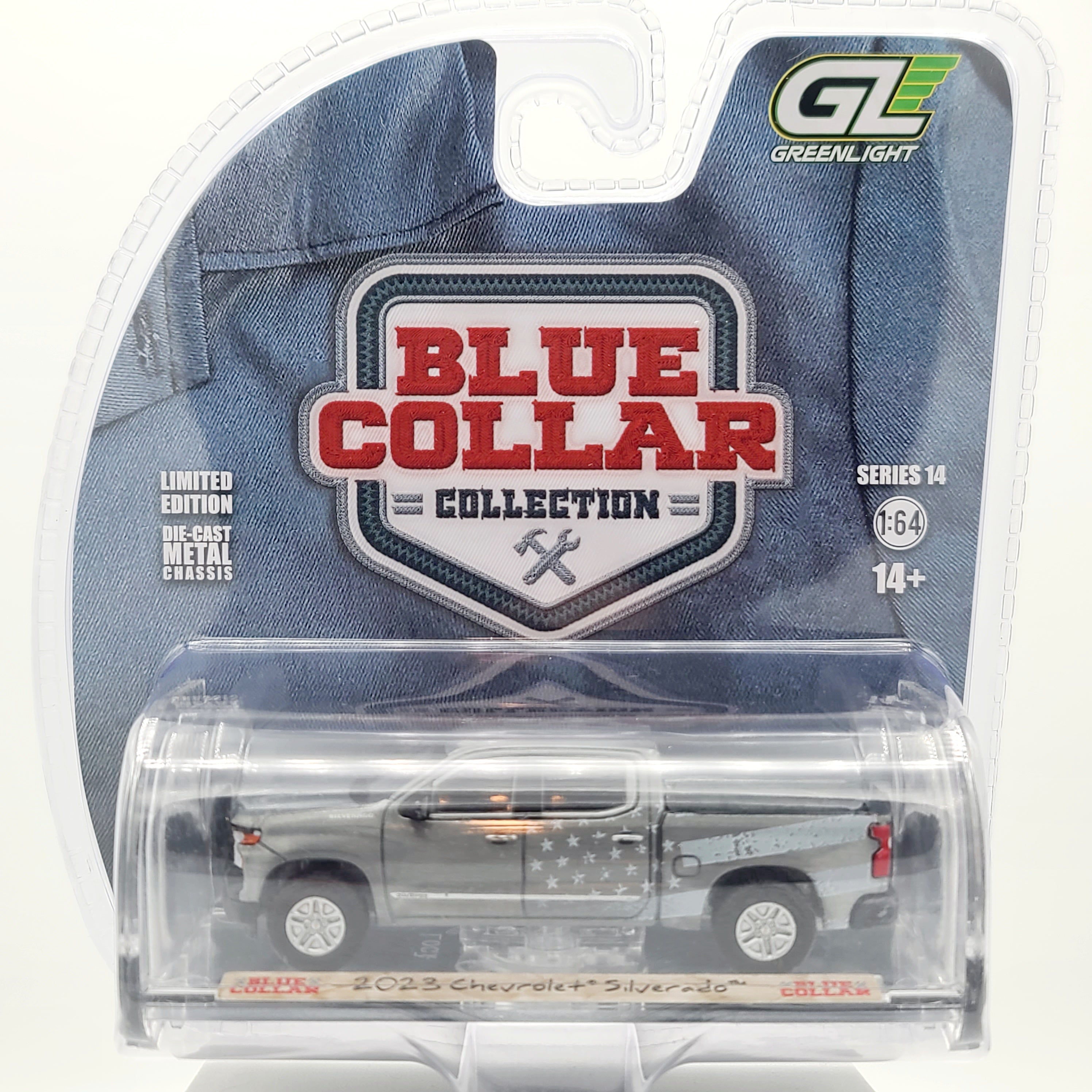 GreenLight - CHASE, RAW - '23 Chevrolet Silverado, Stars & Stripes - 1:64 (2025 Blue Collar Series 14)